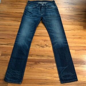 Alex Mill Dark Blue Straight Jeans with Distressed Detailing